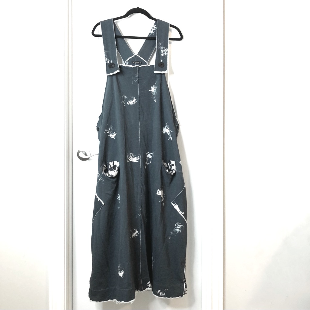 Women's Distressed Overall Dress With White Paint Detail